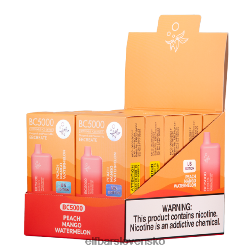 ELFBAR broskyňa mango vodný melón bc5000 spotrebiteľ - jeden - 50 mg RZ2N6P3 elektronická cigareta