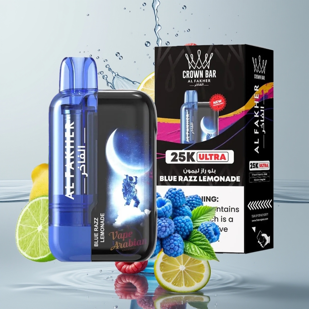 Al Fakher Crown Bar Ultra 25K Disposable Vape 22ml Modrá Malina Limonáda LED