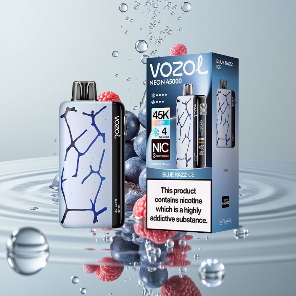 Vozol Neon 45K 45000 Puffs 20ml Modrý Razz Ice 4 Ice Módy 3 Vzduchové Módy