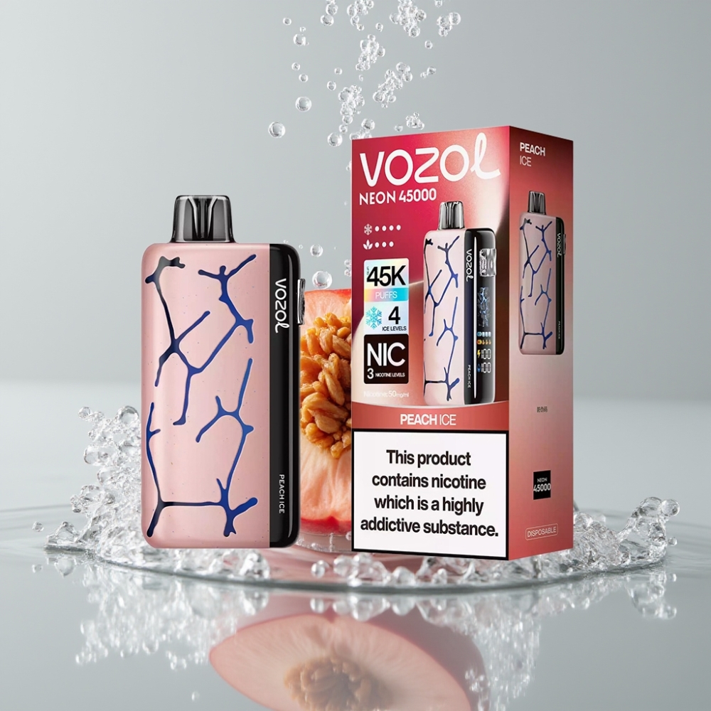 Vozol Neon 45K 45000 Puffs Broskyňový ľad Nastaviteľný ľad Nastaviteľný prietok vzduchu