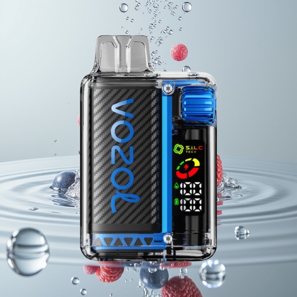 VOZOL Vista 20000 Puffs Modrá Malina Ľad OLED S.i.L.C Tech Dual Mesh Coil